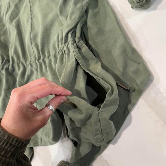 Sanctuary Olive Green Drawcord Waist Open Front Trench Jacket Womens Size Medium - Picture 7 of 10